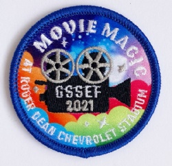 Printed patch with embroidered text